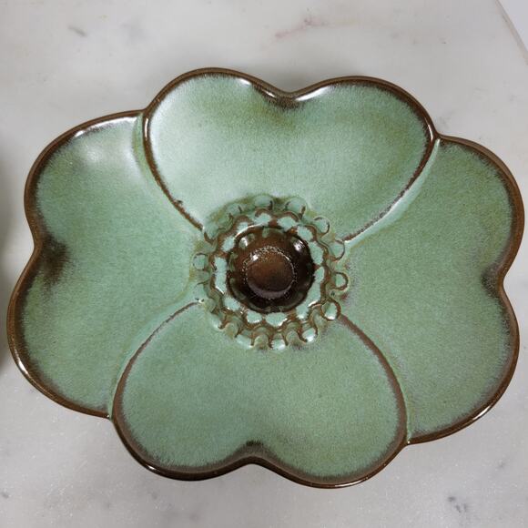 VTG Frankoma Dogwood Blossom Candlestick Holders 5" Green‎ Tapered Candle 300 - Picture 13 of 16